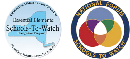 Logo for the "Essential Elements Schools to Watch" recognition program, featuring a stylized blue schoolhouse graphic.