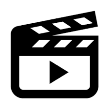 Movie clapboard with a start video symbol in the middle 