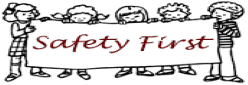 Clipart of students holding a sign that says Safety First 